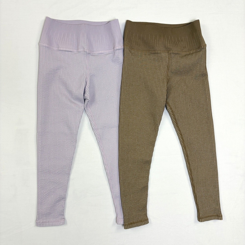 Avocado Ribbed Seamless Leggings Bundle 2 Brown Lavender Purple M/L Made in USA